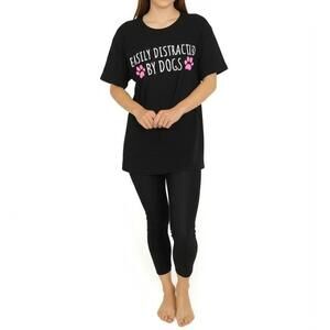 Easily Distracted By Dogs T-Shirt Womens XL Black Pet Lover Paw Funny Novelty